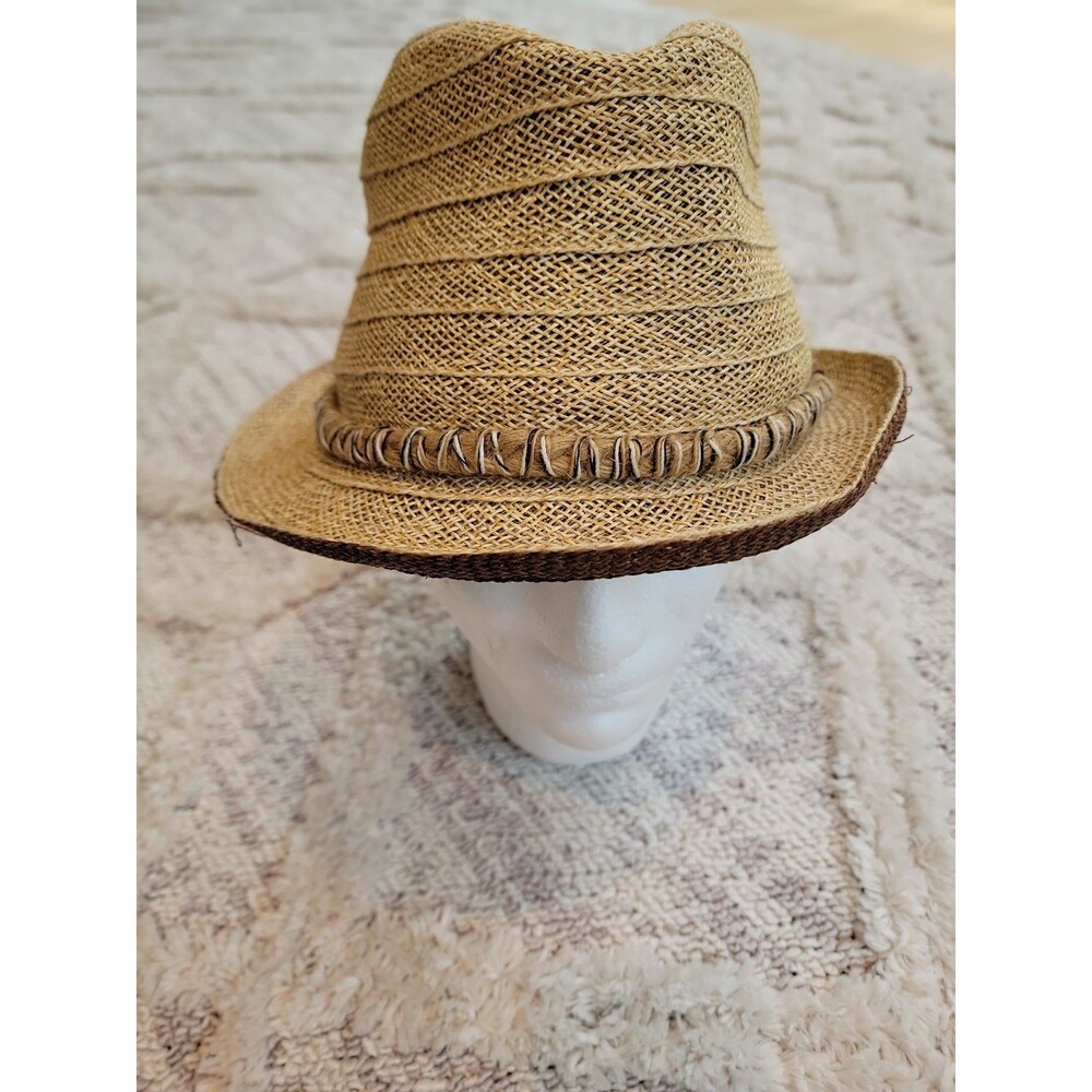 Men's KOORINGAL Straw Fedora Hat One Size Brown Beige - Picture 2 of 8